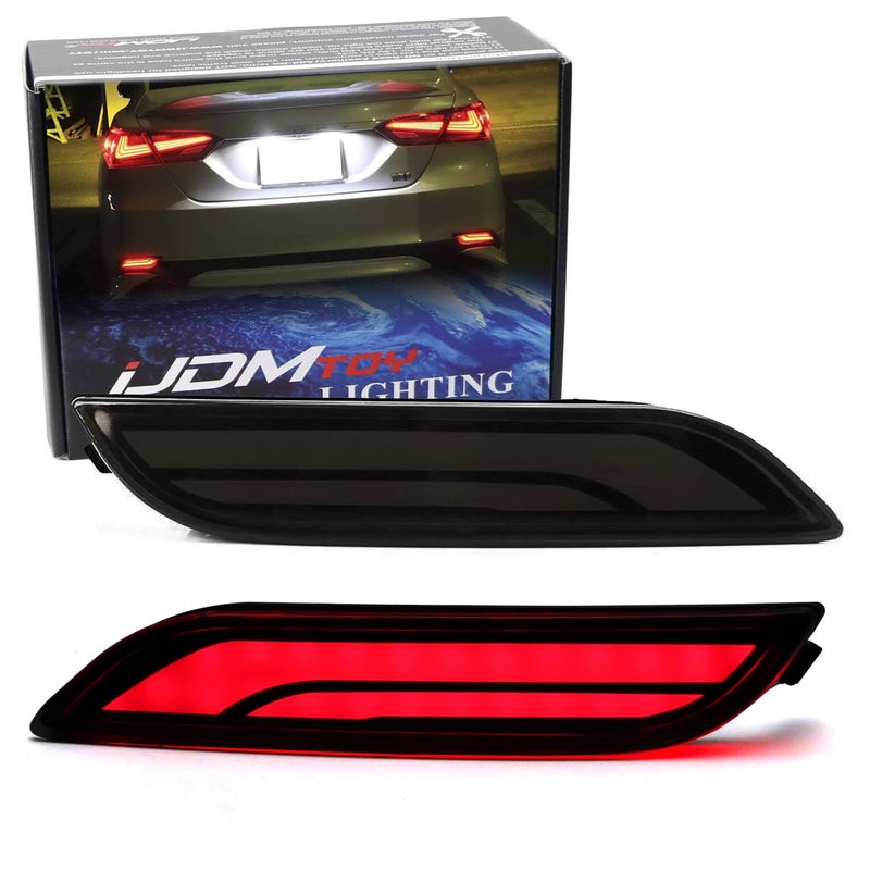 iJDMTOY Dark Smoked Lens Full LED Bumper Reflector Lights Compatible With 2018up Toyota Camry Function as Tail Brake  Rear Fog Lamps