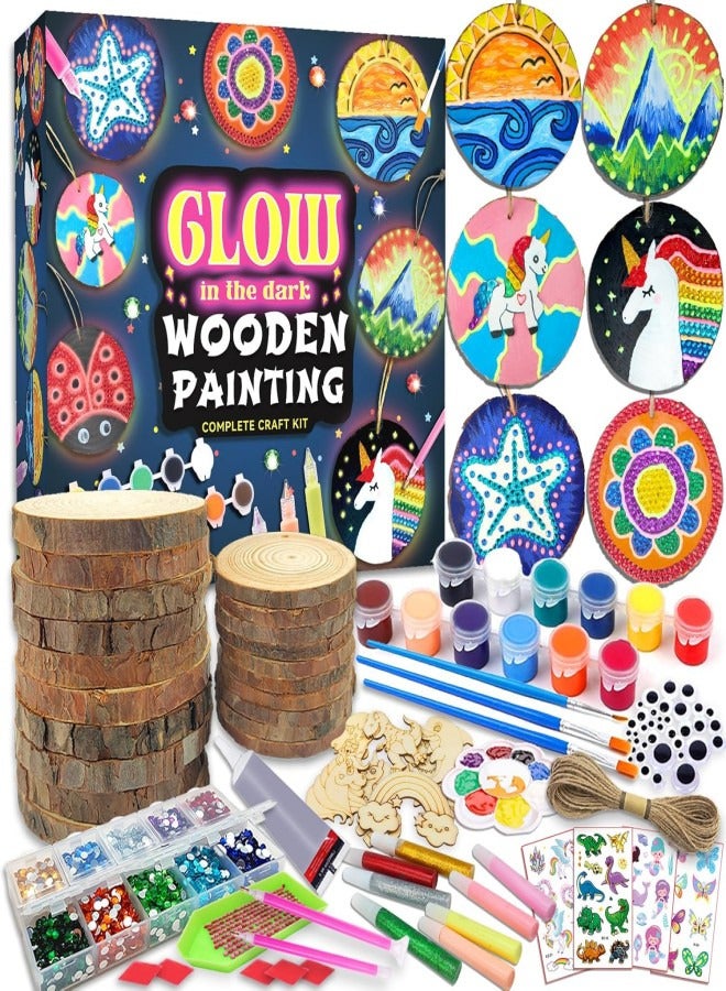 Zeemey Kids Wooden Painting Kit-Glow in The Dark-Arts & Crafts Gifts for Boys Girls Ages 5-12-Wood Slice Craft Activities Kits - Creative Art Toys for 5, 6, 7, 8, 9, 10, 11 & 12 Year Old Kids  - Image 1