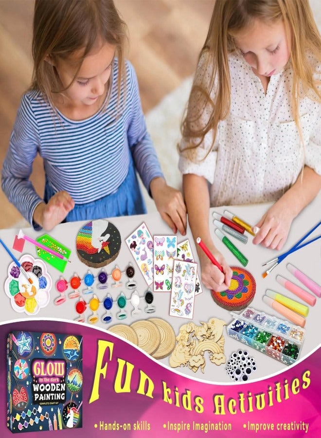 Zeemey Kids Wooden Painting Kit-Glow in The Dark-Arts & Crafts Gifts for Boys Girls Ages 5-12-Wood Slice Craft Activities Kits - Creative Art Toys for 5, 6, 7, 8, 9, 10, 11 & 12 Year Old Kids  - Image 5