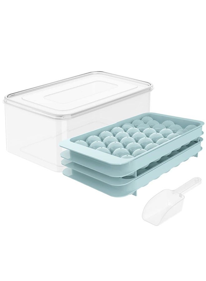 NIBEMINENT Ice Cube Tray with Lid & Bin, Ice Ball Maker Mold for Freezer with Container Ice Trays Making Sphere Ice Chilling Cocktail Coffee (2 Blue Trays 1 Ice Bucket & Scoop)  - Image 1