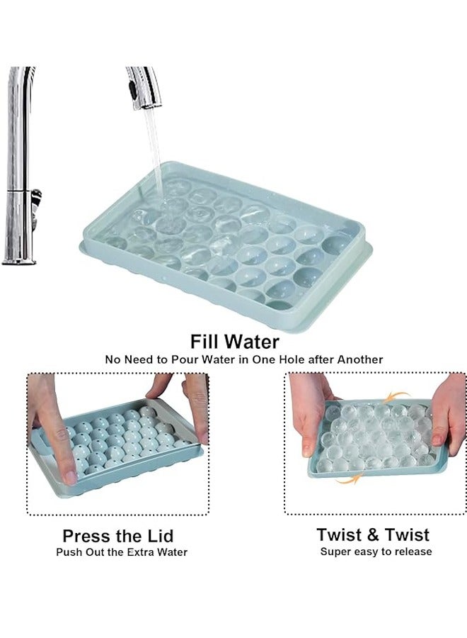 NIBEMINENT Ice Cube Tray with Lid & Bin, Ice Ball Maker Mold for Freezer with Container Ice Trays Making Sphere Ice Chilling Cocktail Coffee (2 Blue Trays 1 Ice Bucket & Scoop)  - Image 2
