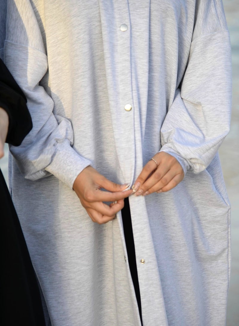 DIMAR BY DIYORA Women's Hoodie Abaya Long Sleeve Buttoned Front Casual Loose-Fit Oversize Maxi Dress Soft Fabric Elegant Comfortable - Grey - Image 3