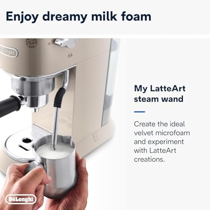 ديلونجي آلة صنع الإسبريسو ديديكا آرت ماي لاتيه آرت، فوهة رغوة الحليب، ضغط 15 بار، متضمنة، مدك فولاذي، بيج ذهبي، اصنع قهوة إسبريسو وكابتشينو ولاتيه مثالية في المنزل Ec885Bg - Image 5