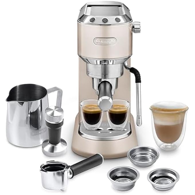 ديلونجي آلة صنع الإسبريسو ديديكا آرت ماي لاتيه آرت، فوهة رغوة الحليب، ضغط 15 بار، متضمنة، مدك فولاذي، بيج ذهبي، اصنع قهوة إسبريسو وكابتشينو ولاتيه مثالية في المنزل Ec885Bg - Image 1