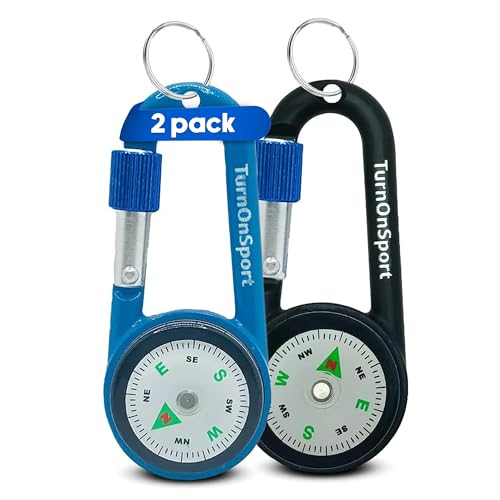 TurnOnSport 2 Pack Carabiner Clip On Compass Hiking Compact Compass Keychain Backpacks Small Pocket Magnetic Compass Keychain for Kids Twist Lock Keyring Keychains Outdoor Survival Camping - Image 1