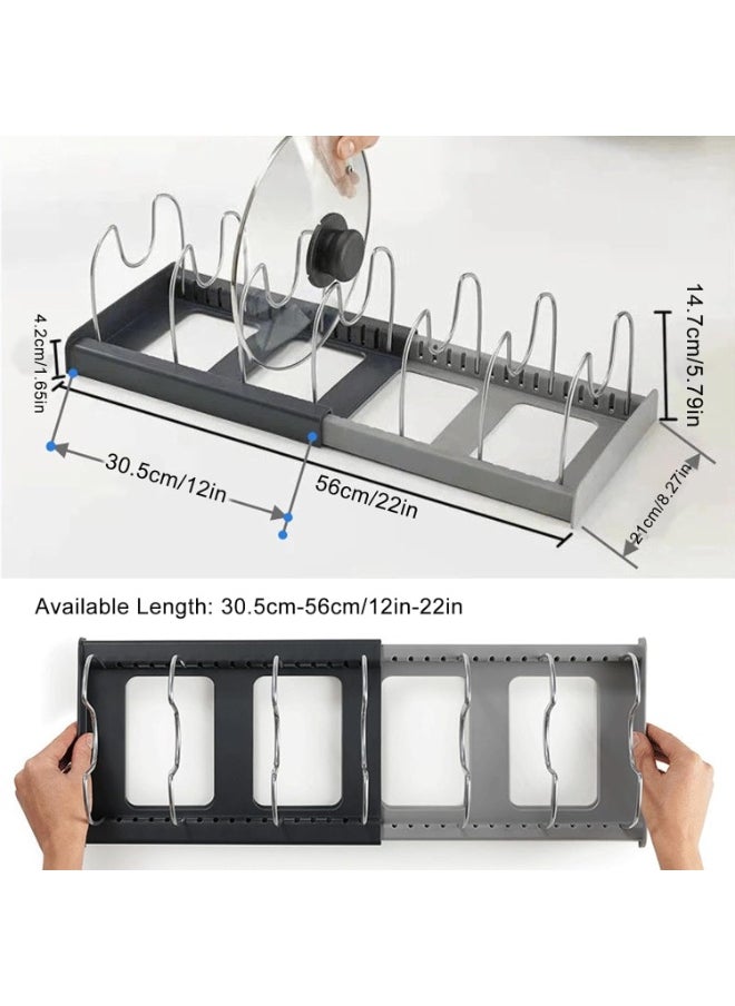 Generic - Adjustable Pan Lid Holder with 7 Adjustable Compartments Pot and Pan Lid Organiser Rack Holder Expandable Tray Bakeware Storage Rack Dish Drying Rack Kitchen Cupboard Drawer Organiser - Image 1