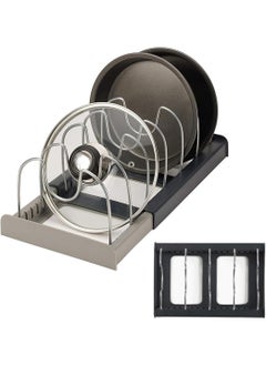 Adjustable Pan Lid Holder with 7 Adjustable Compartments Pot and Pan Lid Organiser Rack Holder Expandable Tray Bakeware Storage Rack Dish Drying Rack Kitchen Cupboard Drawer Organiser