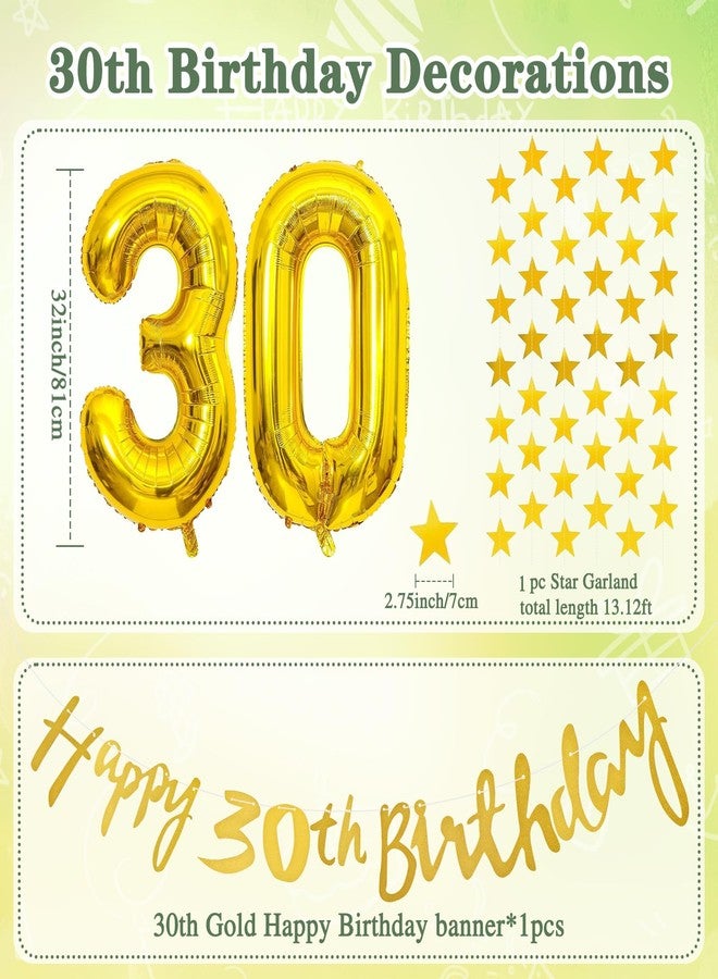 RTHPY 30th Birthday Decorations for Her Him,Happy 30th Birthday Banner with Number 30 Foil Balloon White Gold Sage Green Birthday Balloons Paper Pom Poms for Women Men 30 Year Old Birthday Party Decor - Image 3