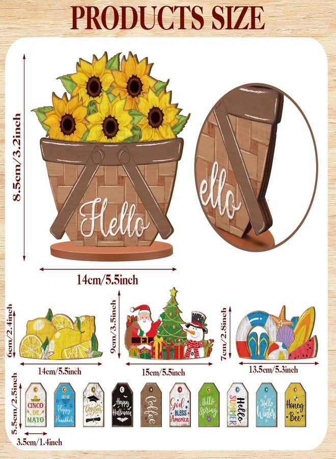 Anglechic 42 Pcs Interchangeable Flower Basket Sign Seasonal Holiday Tiered Tray Decor Set Farmhouse Rustic Wood DIY Home Table Centerpiece with Replaceable Magnet Pieces for July 4th Summer Gifts - Image 2