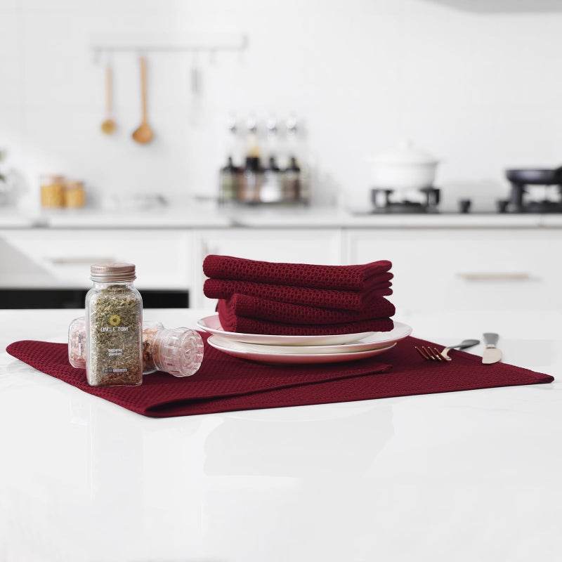 Kitinjoy 100% Cotton Waffle Weave Kitchen Towels  4-Pack Super Soft And Absorbent Dish Towels For Drying Dishes  Kitchen Hand Towels  13 In X 28 In  Burgundy - Image 5