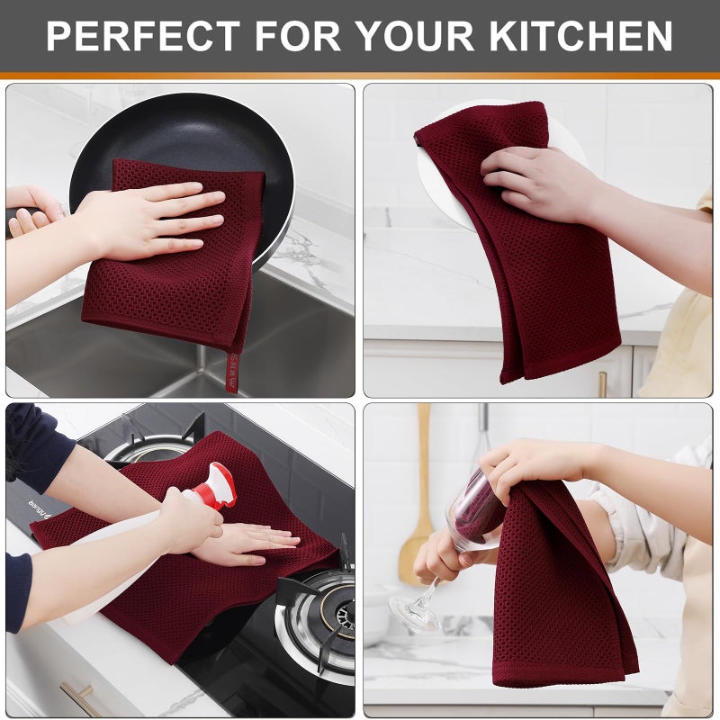 Kitinjoy 100% Cotton Waffle Weave Kitchen Towels  4-Pack Super Soft And Absorbent Dish Towels For Drying Dishes  Kitchen Hand Towels  13 In X 28 In  Burgundy - Image 4