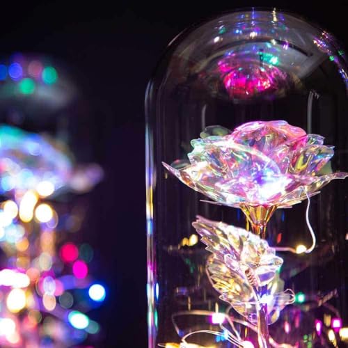 JUGTE Galaxy Rose Flower With Butterfly LED Lights Everlasting Crystal Rose Flowers Gift Diwali Gift For Wife/Girlfriend/Sister Birthday (Pink Butterfly), 10X8X8 Cm - Image 3