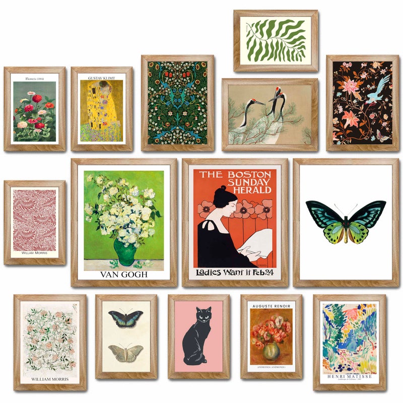 LANCHI95 15 Pcs Eclectic Wall Art Decor Framed Modern Eclectic Home Decor Retro Maximalist Decor Aesthetic Vintage Wall Art Prints Colorful Boho Gallery Wall Prints for Bedroom
