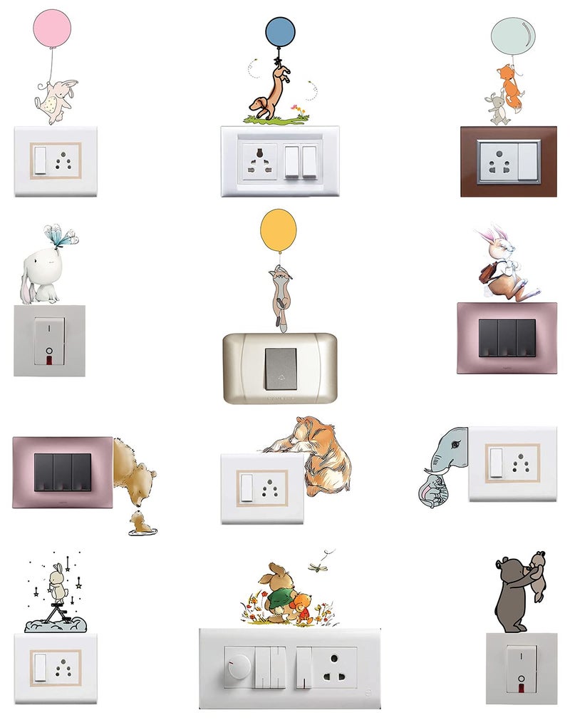 WallDesign Vinyl Cute Animals Switchboard Sticker - Set Of 12 (Multicolorself-Adhesive, Wall, 432 Mm) - Image 1