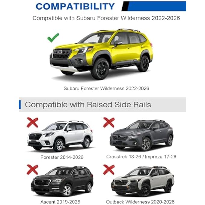 rayihni حامل سقف بوزن 220 رطل مع قضبان عرضية متوافقة مع 22-24 سوبارو فورستر ويلدرنس - Image 3