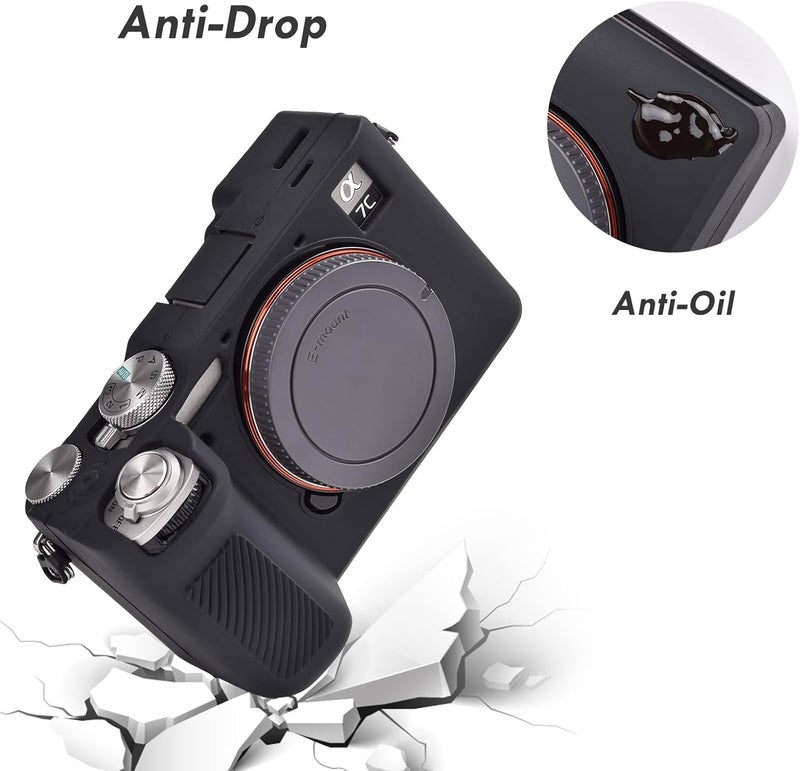 Rieibi حافظة كاميرا Rieibi Alpha 7C II حافظة واقية من السيليكون الناعم لكاميرا Sony A7C II حافظة كاميرا Alpha 7C II الرقمية غلاف سيليكون مضاد للخدش خفيف الوزن حافظة Sony A7C II باللون الأسود - Image 4