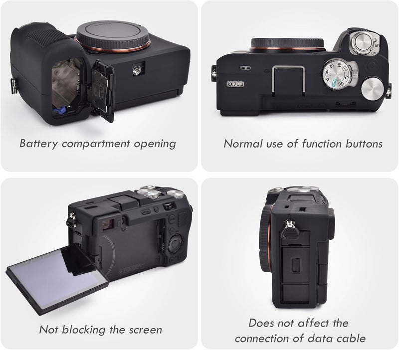 Rieibi حافظة كاميرا Rieibi Alpha 7C II حافظة واقية من السيليكون الناعم لكاميرا Sony A7C II حافظة كاميرا Alpha 7C II الرقمية غلاف سيليكون مضاد للخدش خفيف الوزن حافظة Sony A7C II باللون الأسود - Image 3