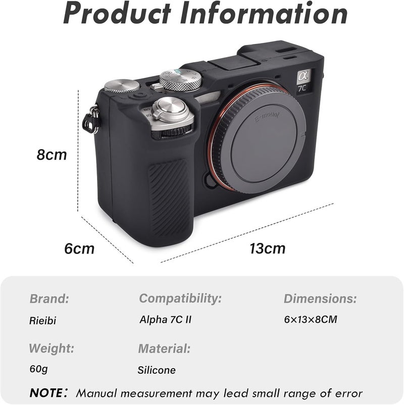 Rieibi حافظة كاميرا Rieibi Alpha 7C II حافظة واقية من السيليكون الناعم لكاميرا Sony A7C II حافظة كاميرا Alpha 7C II الرقمية غلاف سيليكون مضاد للخدش خفيف الوزن حافظة Sony A7C II باللون الأسود - Image 2