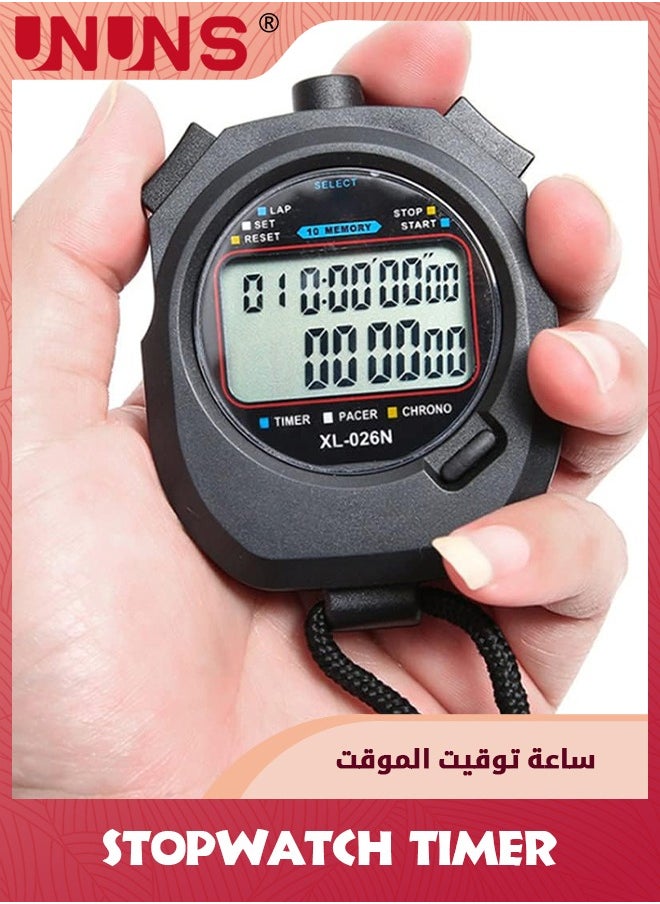 UNUNS - Stopwatch Timer,Digital Sports Stopwatch Timer,Digital Handheld Timer,Countdown Timer And Stopwatch Record 10 Memories Lap Split Time,Alarm Function For Fitness Coaches And Referees - Image 1