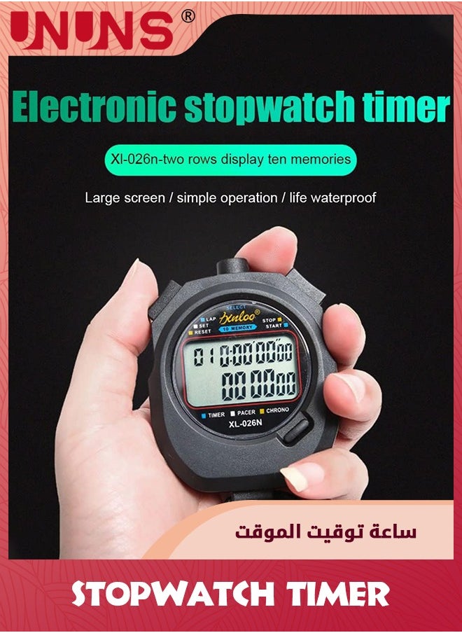 UNUNS - Stopwatch Timer,Digital Sports Stopwatch Timer,Digital Handheld Timer,Countdown Timer And Stopwatch Record 10 Memories Lap Split Time,Alarm Function For Fitness Coaches And Referees - Image 1