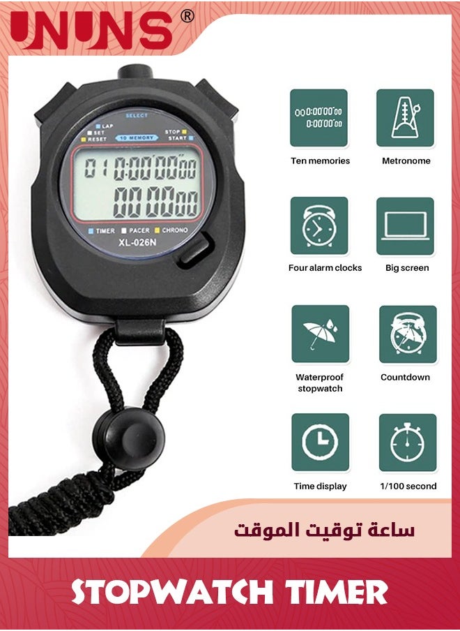 UNUNS - Stopwatch Timer,Digital Sports Stopwatch Timer,Digital Handheld Timer,Countdown Timer And Stopwatch Record 10 Memories Lap Split Time,Alarm Function For Fitness Coaches And Referees - Image 1
