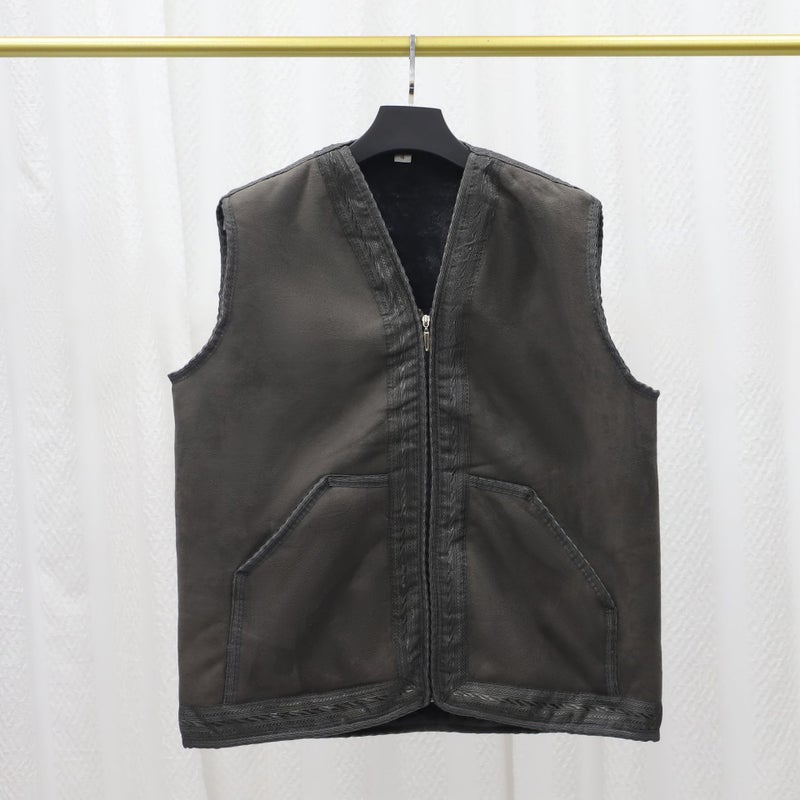 FN85-058 Men's Winter Suede Fleece Vest, Solid Color Sleeveless Warm Layering Jacket for Sports & Casual Wear