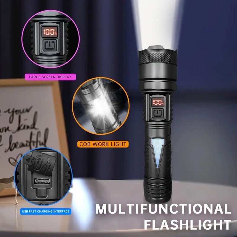 1 Pack Rechargeable LED Flashlight High Power Spotlight Super Bright Handheld Light USB Fast Charging 4 Modes Built In Battery For Home Outdoor Emergency - Image 2