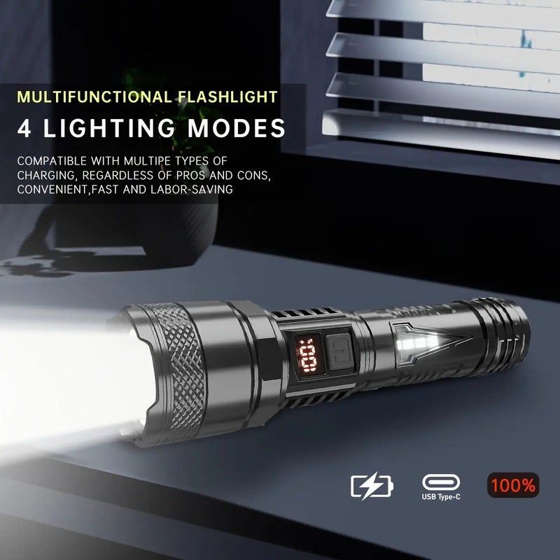 1 Pack Rechargeable LED Flashlight High Power Spotlight Super Bright Handheld Light USB Fast Charging 4 Modes Built In Battery For Home Outdoor Emergency - Image 5