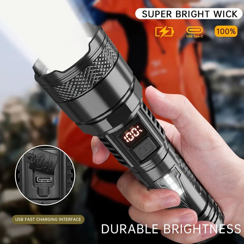 1 Pack Rechargeable LED Flashlight High Power Spotlight Super Bright Handheld Light USB Fast Charging 4 Modes Built In Battery For Home Outdoor Emergency - Image 4