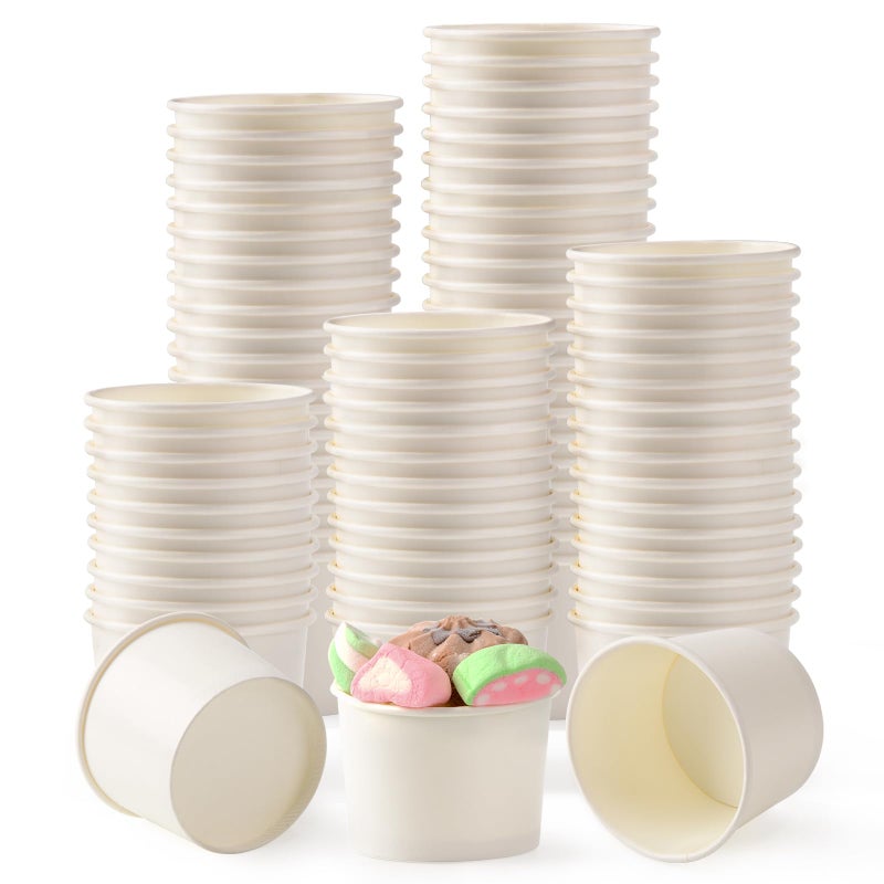 Belinlen 200 Count 4 oz Paper Ice Cream Cups Frozen Yogurt Cup Dessert Bowls Frozen Dessert SuppliesWhite