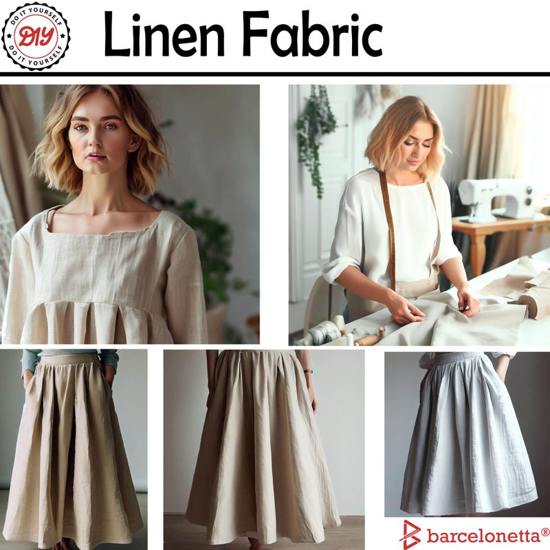 Barcelonetta | Linen Fabric | Natural Linen Cloth | Embroidery, Sewing | Soft, Breathable | 55" Wide | 70% Linen, 30% Rayon | Hemp, Jute, Needlework, Lining (Natural, 1 Yard) - Image 4