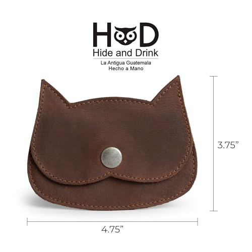 Hide & Drink محفظة على شكل قطة مصنوعة يدويًا من جلد كامل الحبة - بني بوربون - Image 4