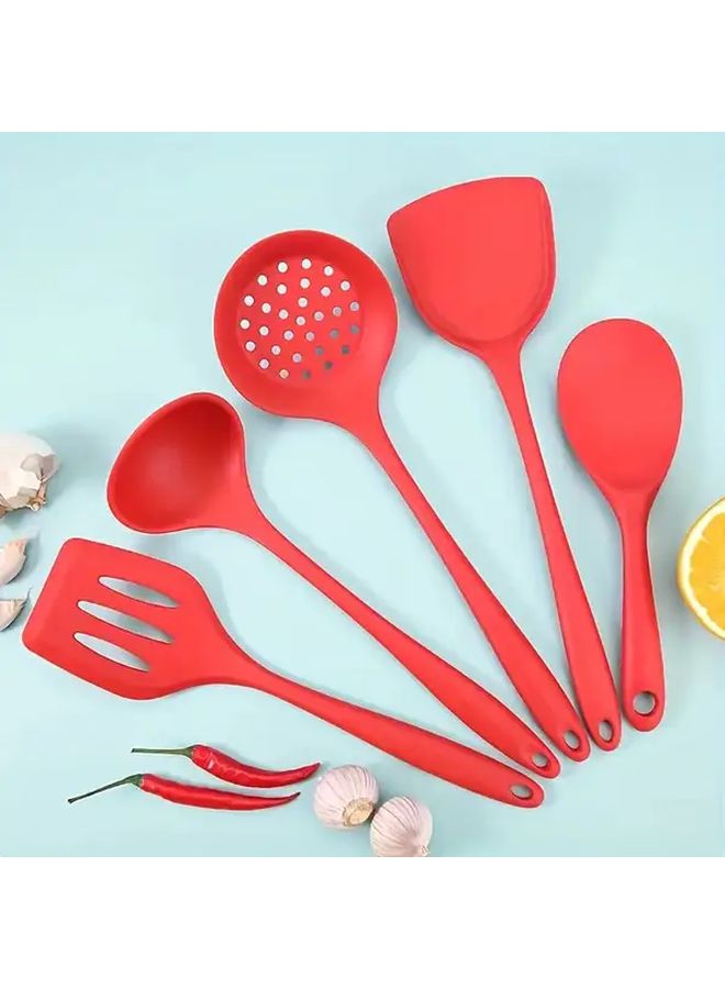 Red Kitchen Tool 5 Piece Non Stick Cookware Set With Spatula Turner Spoon Ladle - Image 2