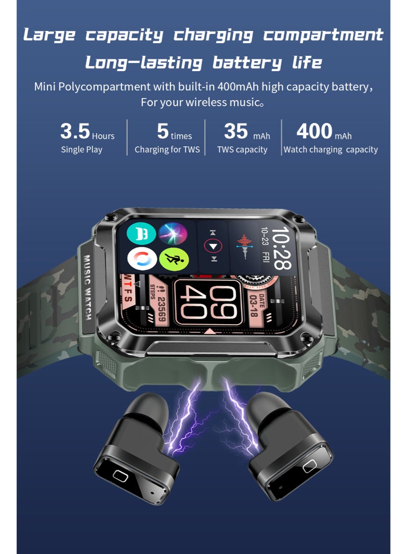 T93 Bluetooth Smart Watch With Earbuds For Android iPhone Fitness Tracker With Blood Oxygen Heart Rate Sleep Monitor Long Time Standby Sports Orange  - Image 3
