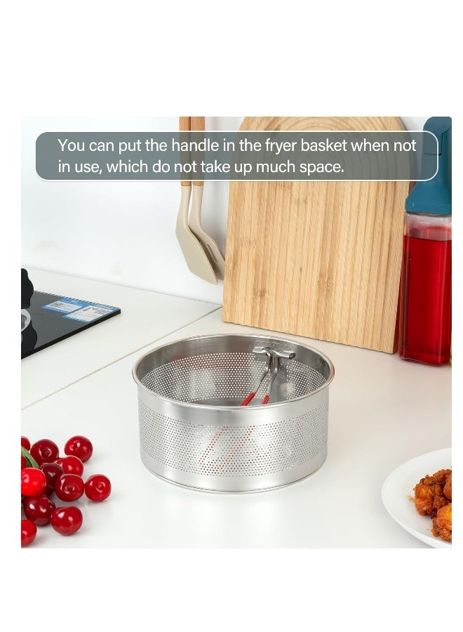 Deep Fryer Basket Round Stainless Steel Frying Basket with Long and Foldable Heat Resistant Silicone Handle for Frying French Fries Chickens Boiling Pasta Potatoes  - Image 5