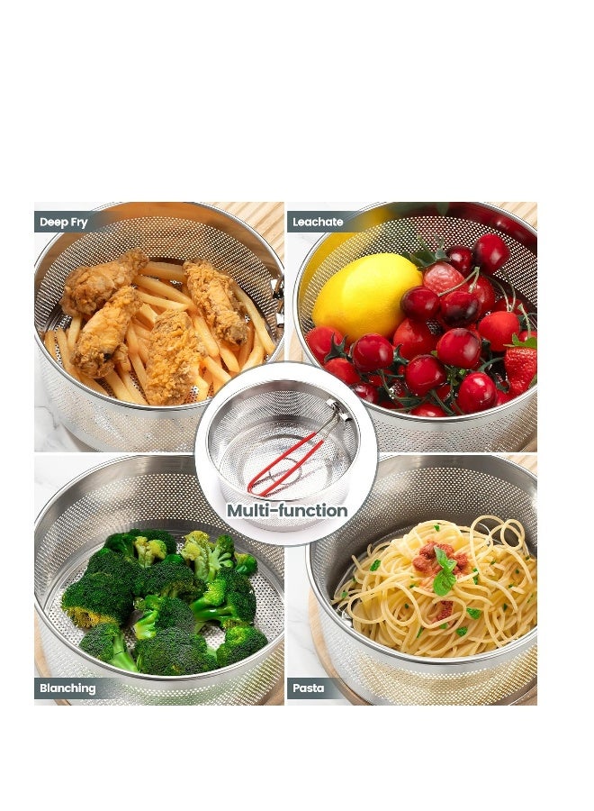 Deep Fryer Basket Round Stainless Steel Frying Basket with Long and Foldable Heat Resistant Silicone Handle for Frying French Fries Chickens Boiling Pasta Potatoes  - Image 2