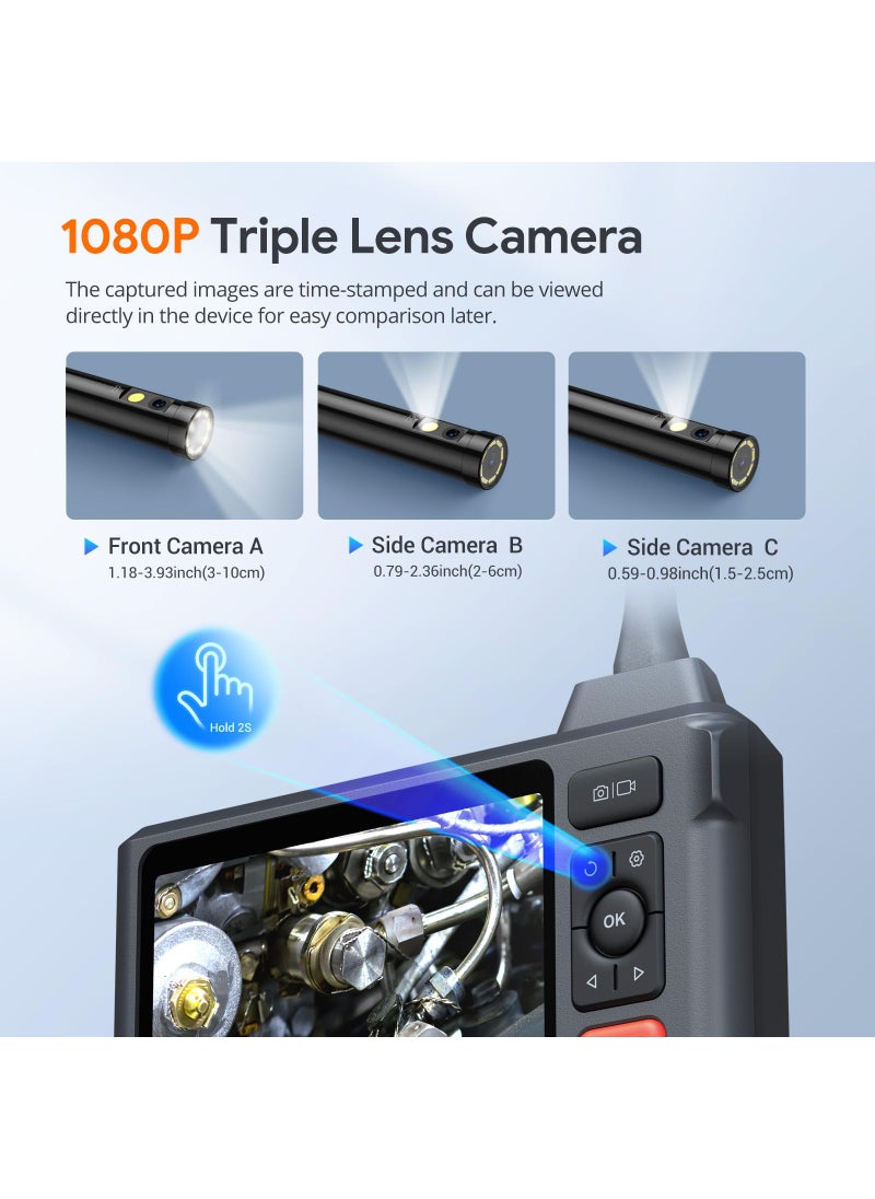 DEPSTECH Triple Lens Sewer Inspection Camera with 50FT Semi-Rigid Cable, DEPSTECH 5"IPS Screen Endoscope Camera with Lights, 1080P Industrial Borescope, Split Screen, Waterproof Drain Pipe Camera,Carrying Case  - Image 4