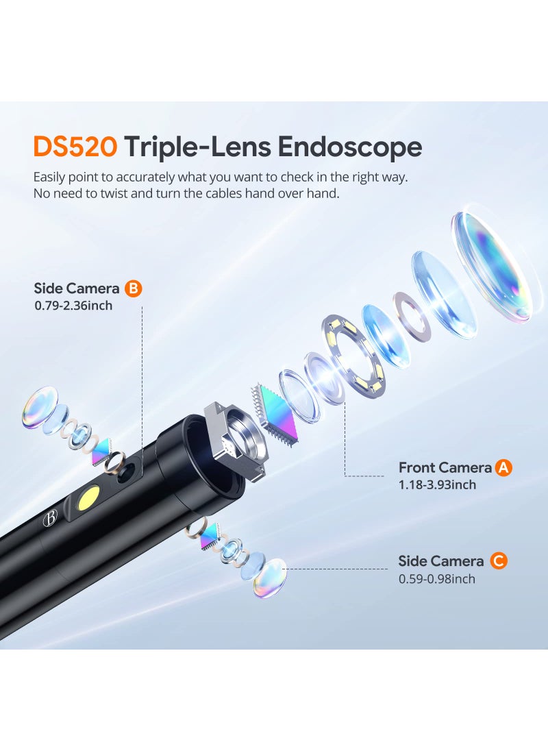 DEPSTECH Triple Lens Sewer Inspection Camera with 50FT Semi-Rigid Cable, DEPSTECH 5"IPS Screen Endoscope Camera with Lights, 1080P Industrial Borescope, Split Screen, Waterproof Drain Pipe Camera,Carrying Case  - Image 3