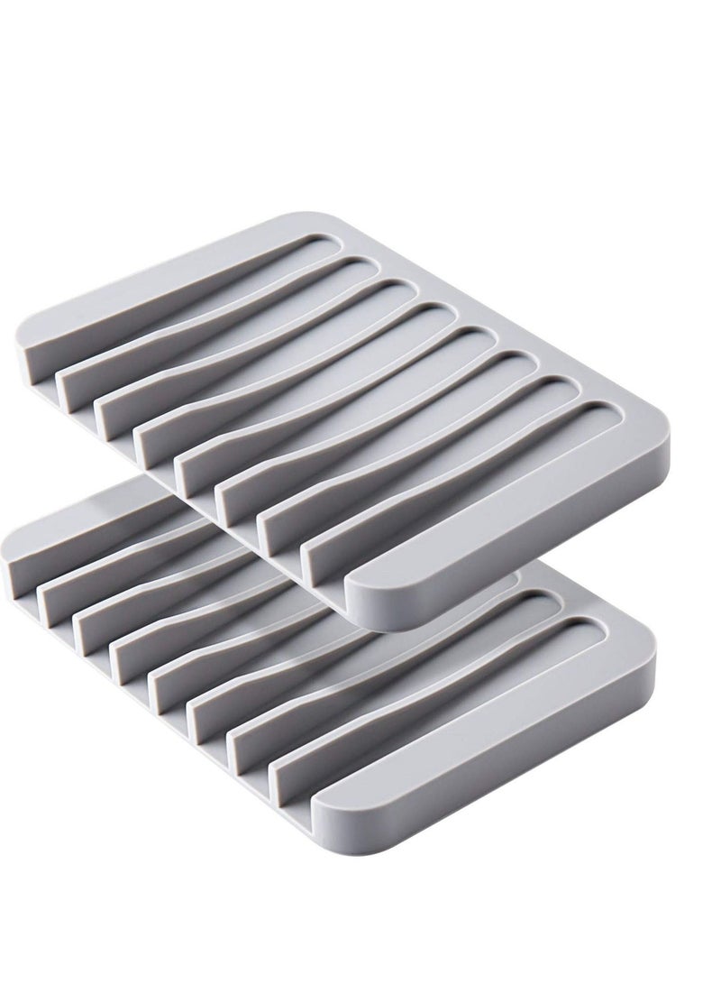Y&D 2PCS Grey Soap Holders, Premium Silicone Bamboo Dish, Self Draining Dishes Saver for Shower, Bar Soap, Bathroom, Kitchen Sink, Bath tub, Sponge, Easy Clean, Extend Life  - Image 1