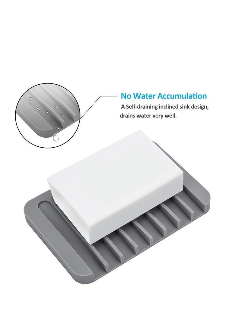 Y&D 2PCS Grey Soap Holders, Premium Silicone Bamboo Dish, Self Draining Dishes Saver for Shower, Bar Soap, Bathroom, Kitchen Sink, Bath tub, Sponge, Easy Clean, Extend Life  - Image 3