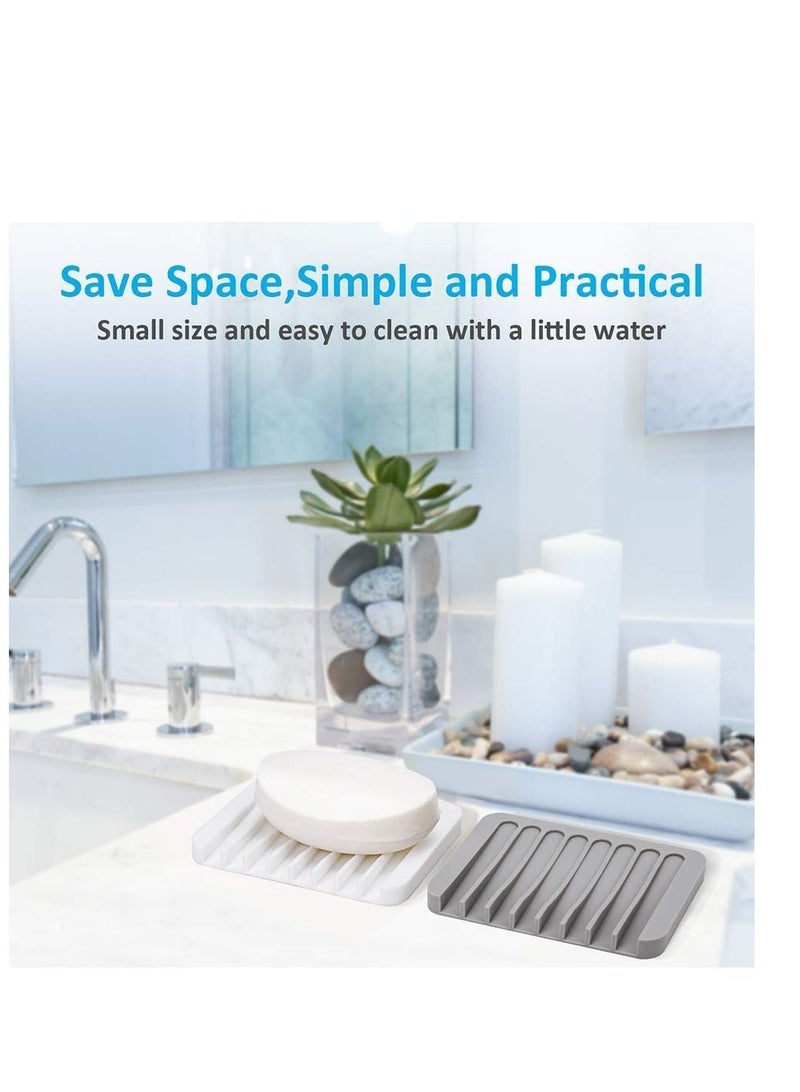 Y&D 2PCS Grey Soap Holders, Premium Silicone Bamboo Dish, Self Draining Dishes Saver for Shower, Bar Soap, Bathroom, Kitchen Sink, Bath tub, Sponge, Easy Clean, Extend Life  - Image 4
