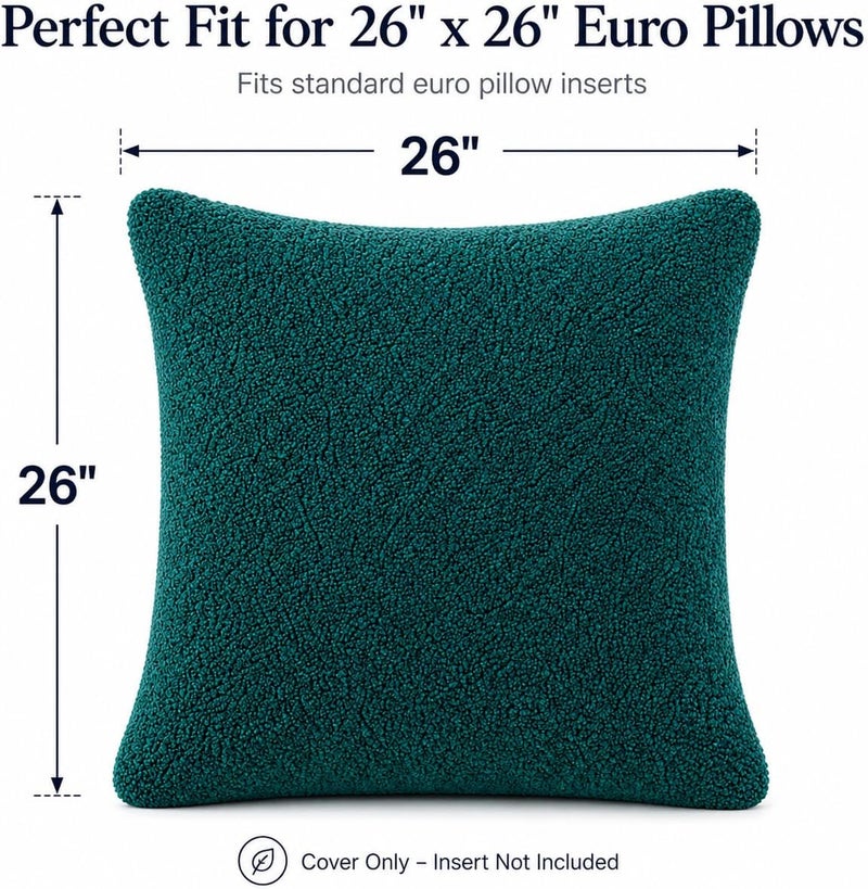 Reafort Ultra Soft Sherpa Euro Sham Pillow Cover 26" x 26", Plush Fluffy Decorative Cushion Cover with Zipper Closure, Cozy Faux Fur Throw Pillow Case (Evergreen, 26"x26" Euro Sham) - Image 2