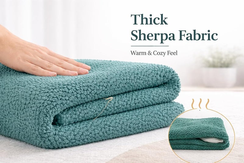Reafort Ultra Soft Sherpa Euro Sham Pillow Cover 26" x 26", Plush Fluffy Decorative Cushion Cover with Zipper Closure, Cozy Faux Fur Throw Pillow Case (Evergreen, 26"x26" Euro Sham) - Image 5