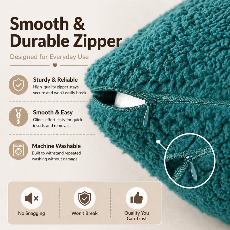 Reafort Ultra Soft Sherpa Euro Sham Pillow Cover 26" x 26", Plush Fluffy Decorative Cushion Cover with Zipper Closure, Cozy Faux Fur Throw Pillow Case (Evergreen, 26"x26" Euro Sham) - Image 4