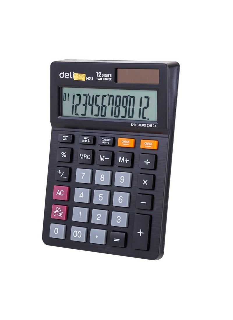 Deli Deli EM01320 Desktop Calculator | 12 Digits | Solar & LR54 Battery Powered | 120-Step Check | Black | Ideal for Office & School Use (1PCS/Color Box)  - Image 4