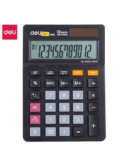 Deli Deli EM01320 Desktop Calculator | 12 Digits | Solar & LR54 Battery Powered | 120-Step Check | Black | Ideal for Office & School Use (1PCS/Color Box)  - Image 1