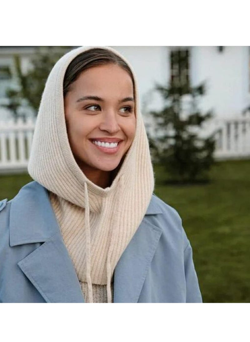 KASTWAVE Winter Hats Balaclava Knit Beanie with Adjustable Drawstring Warm Hooded Scarf Skull Cap - One Size(Black) - Image 2