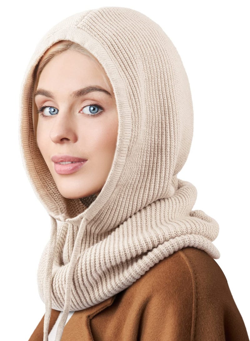 KASTWAVE Winter Hats Balaclava Knit Beanie with Adjustable Drawstring Warm Hooded Scarf Skull Cap - One Size(Black) - Image 1