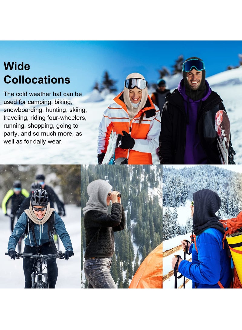 KASTWAVE Winter Hats Balaclava Knit Beanie with Adjustable Drawstring Warm Hooded Scarf Skull Cap - One Size(Black) - Image 5