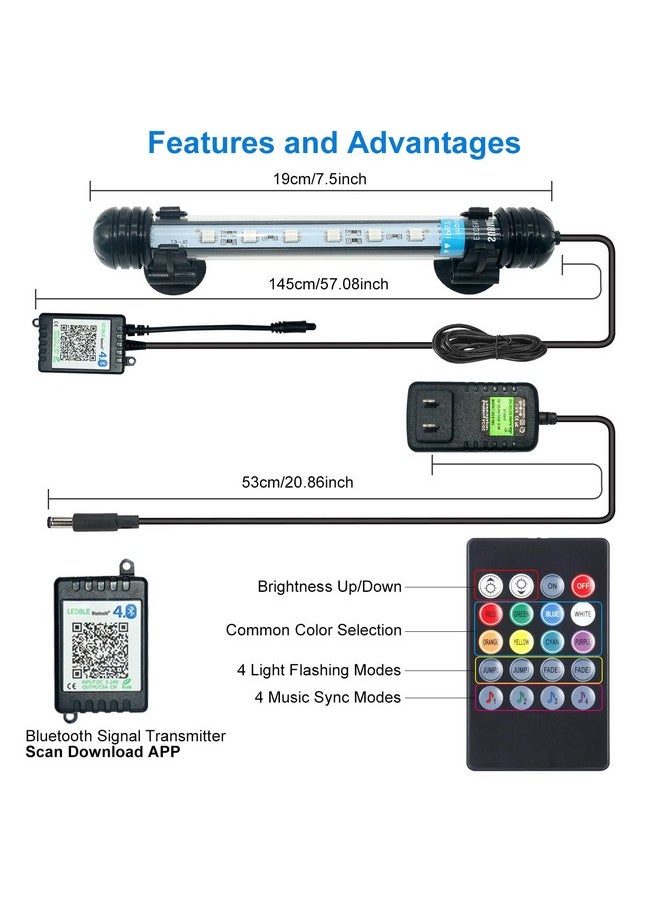 Led Aquarium Light,Fish Tank Light With Remote Controller&App Control,Diy Full Spectrum Optional Color&Intelligent Timing And Dimming,29 Light Modes And 4 Music Control Modes 6LedsRgb 7.5''